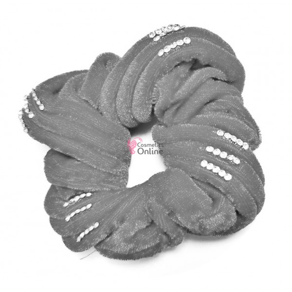 Elastic pentru par Cod ECD015NN din catifea Gri cu cristale
